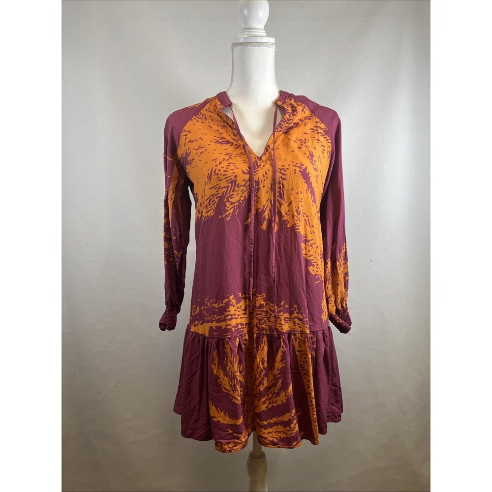 Maaji Women's Purple & Orange Palm Tree Print 3/4  Sleeve Mini Dress Cover-Up S